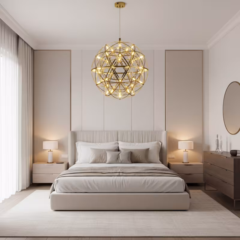 Previzualizare 3: Candelabru Modern LED WELD Nobile, 18W, Lumina Calda 3000K, Diametru 40cm, Inaltime Reglabila, Crom Lucios