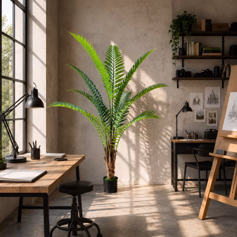 Previzualizare 2: Planta Artificiala Copac Tip Palmier Regal, 180 cm, 10 frunze, Verde, cu Ghiveci
