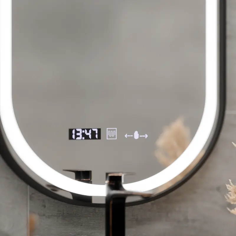 Previzualizare 2: Oglinda LED Touch Helmut, Sistem Dezaburire, Ceas si Temperatura 45x90 cm, Rama Negru, Brushed Marcello Funghi