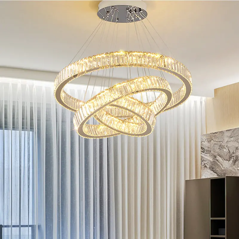 Previzualizare 4: Lustra LED cu telecomanda LLC130/3CH, Cristal si Metal, 119W, 3 Cercuri, Dimabila, Inaltime Reglabila, Lumina Rece/Calda/Neutra, Iluminat Luxos