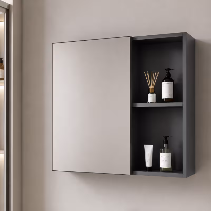 Previzualizare 3: Set Mobilier SIENA pentru Baie ,Dulap Lavoar+Dulap Oglinda 100cm, 2 Piese, Gri si Negru