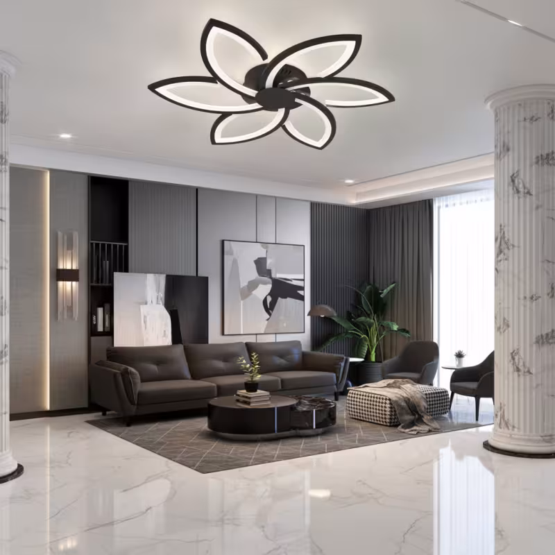 Previzualizare 3: Lustra LED cu telecomanda si cristal FLORA 82W, 6 Petale, lumina Rece/Calda/Neutra, Dimabila, Negru
