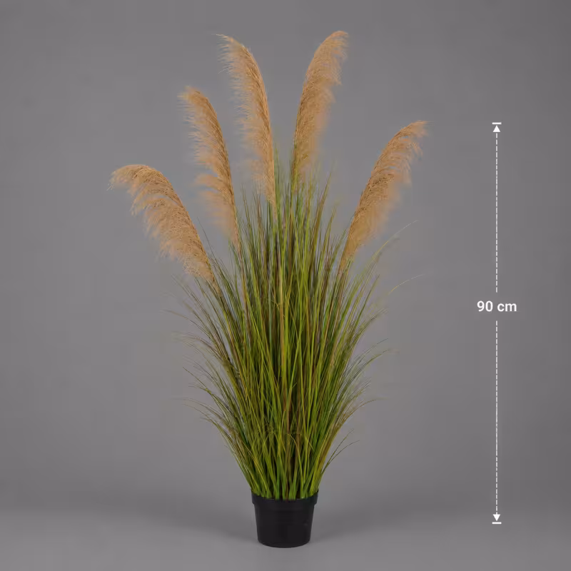 Previzualizare 2: Planta Artificiala Iarba Ornamentala, 90 cm, cu 5 Fire, Stuf si Iarba, Verde Tomnal, Fara Ghiveci