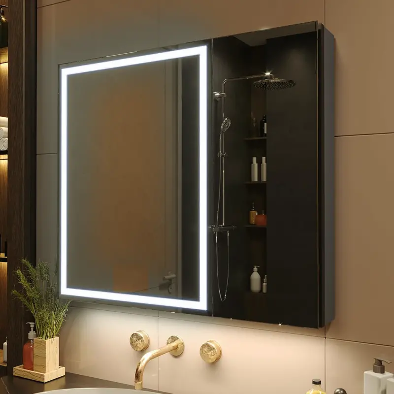 Previzualizare 3: Oglinda LED cu Dulap STRATO 75x70 cm Negru Iluminare Completa si Depozitare Spatioasa
