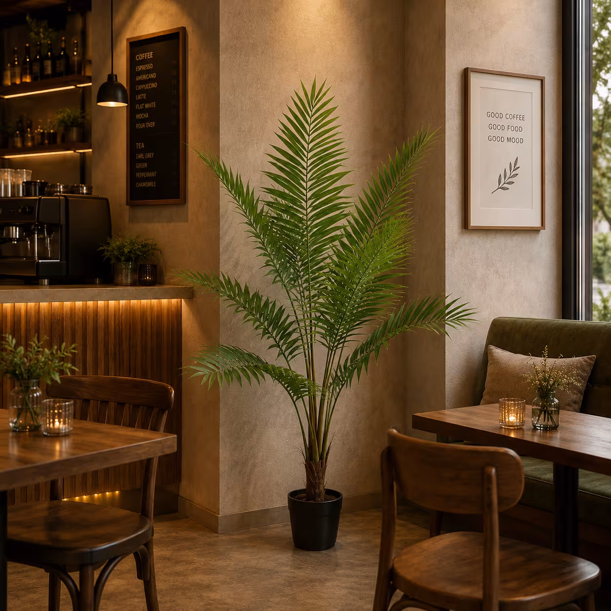 Planta Artificiala Copac Tip Palmier Kentia, Cu Frunze Elegante, 180 cm, 10 frunze, Verde, cu Ghiveci