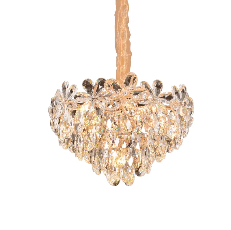 Previzualizare 4: Candelabru Cristal, Eleganza 7xE14, Diametru 40cm, Auriu Lucios, Inaltime Reglabila, Metal si Cristal