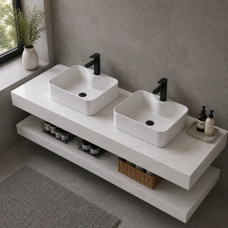 Previzualizare 2: Set Mobilier AVEN Duo pentru Baie, 140cm, 3 Piese, Alb