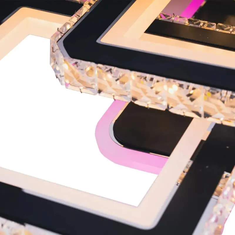 Previzualizare 2: Lustra LED cu telecomanda si cristal LEILA RGB 176W, 8 Patrate, lumina Rece/Calda/Neutra, Dimabila, Negru