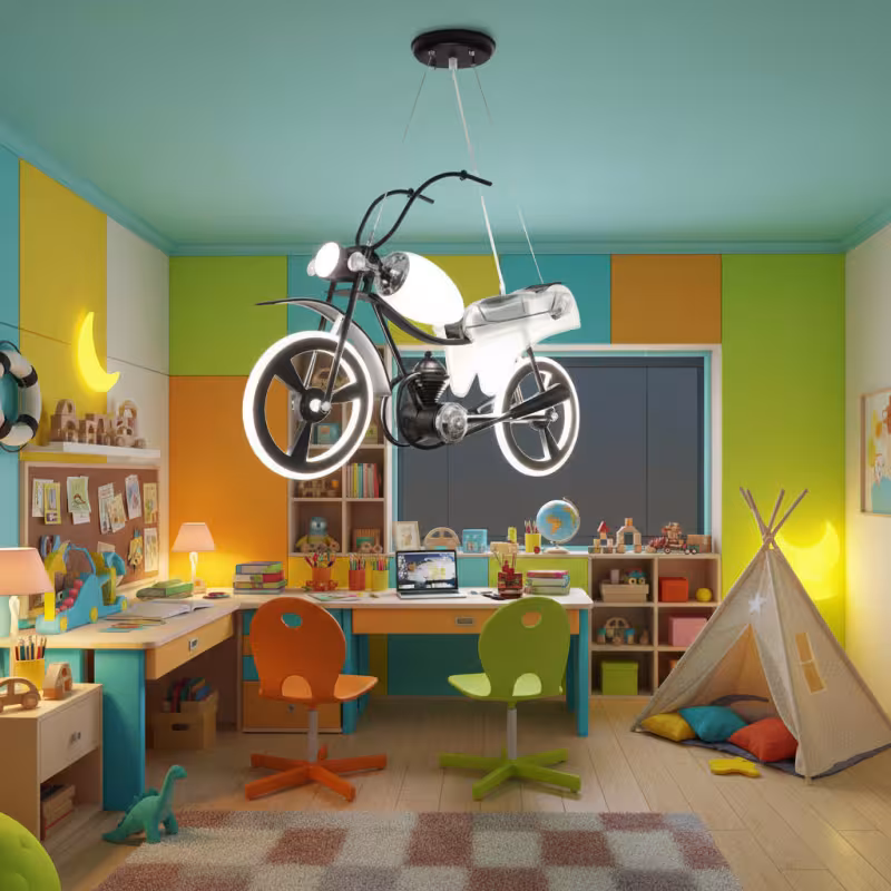 Previzualizare 2: Lustra LED pentru copii MOTO, Tip motocicleta, 40W, Lumina Rece/Calda/Neutra, Negru Alb