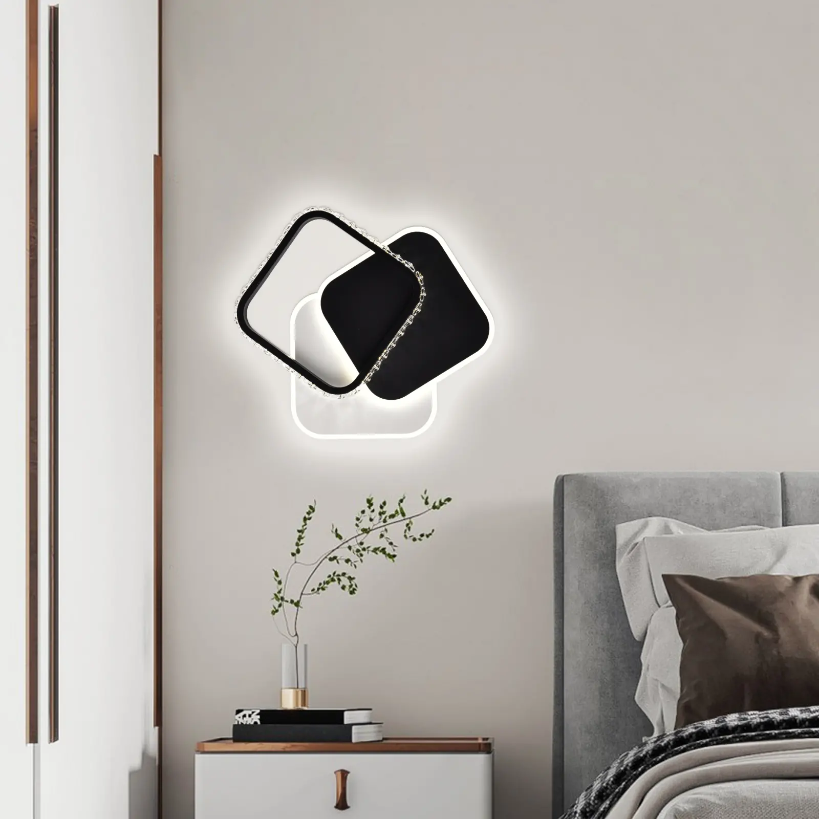 Lustra LED cu cristal PRISMIQ 39W, 3 Patrate, lumina Rece/Calda/Neutra, Negru