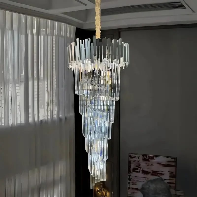 Previzualizare 4: Candelabru Cristal BLOIS Ascendere E14, Diametru 60cm, Argintiu, Inaltime Reglabila