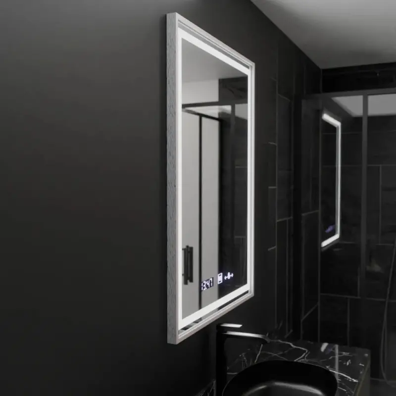 Previzualizare 4: Oglinda LED Rectangulara, 60x80cm, Verite Imperial Silver Motion Glow Marcello, Sistem Dezaburire, Ceas & Termometru, Dimabila