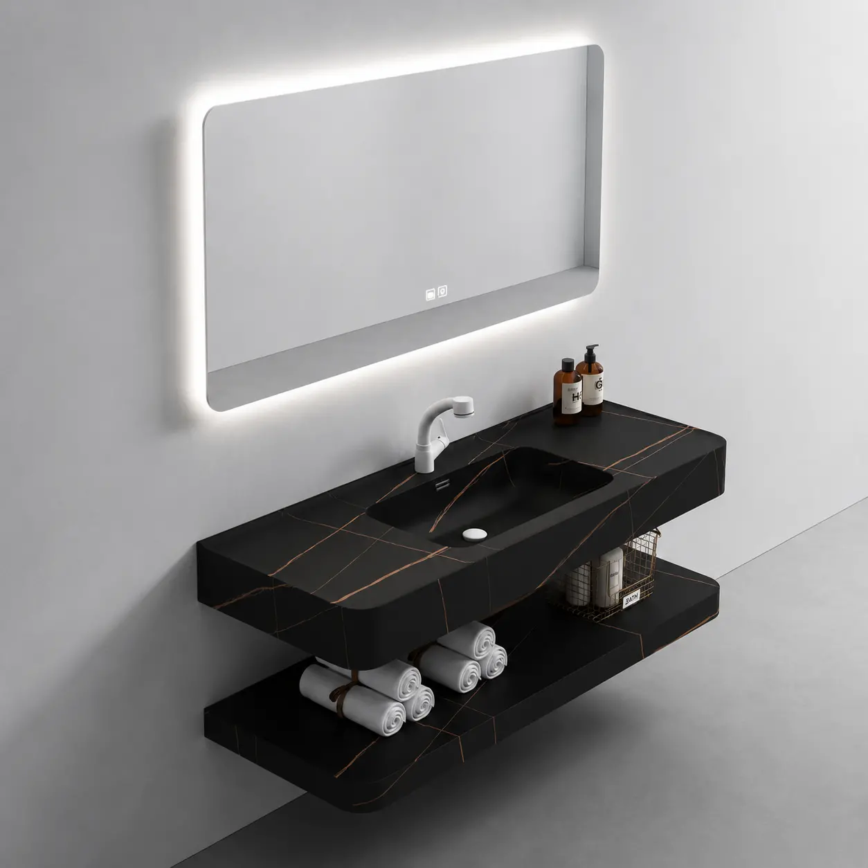 Set Mobilier KRISS pentru Baie, 60cm, 3 Piese, Negru