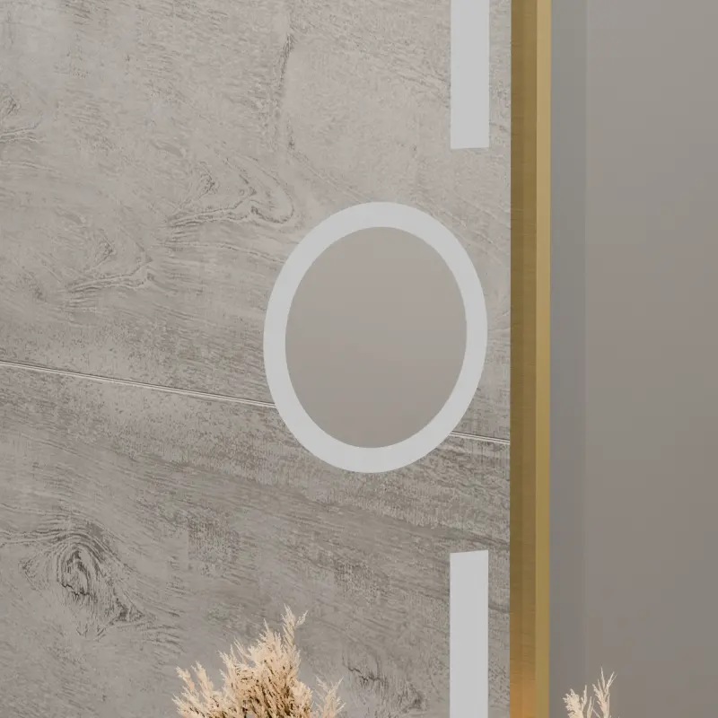 Previzualizare 4: Oglinda LED Rectangulara, 60x80cm, Eclat MotionGlow Marcello, Sistem Dezaburire, Ceas & Termometru, Lupa Cosmetica, Dimabila, Rama Auriu Brushed