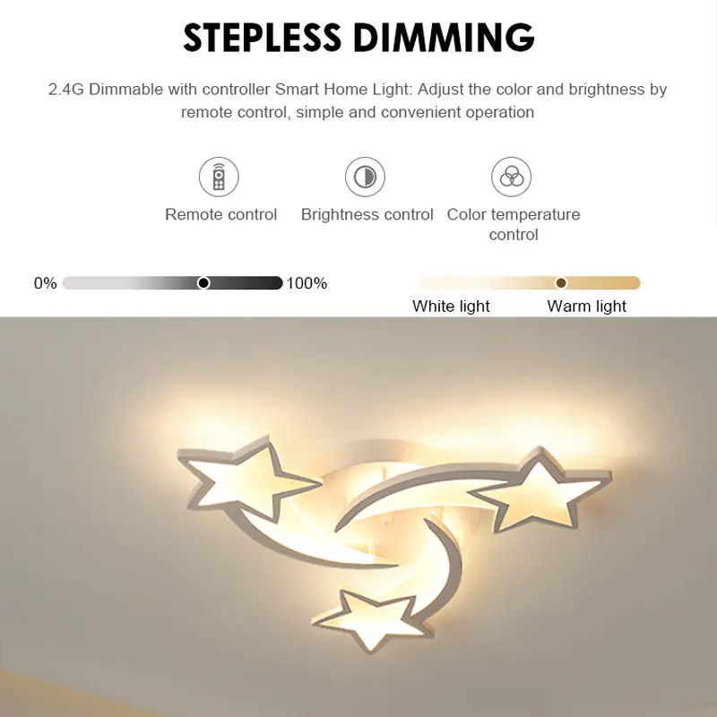 Previzualizare 3: Lustra LED cu telecomanda IPOMOEA 51W, 3 Stele, lumina Rece/Calda/Neutra, Dimabila, Alb