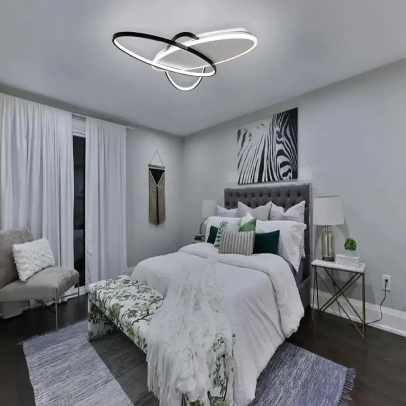 Lustra LED cu telecomanda LIGURIA 77W, 3 Ovale, lumina Rece/Calda/Neutra, Dimabila, Negru Alb