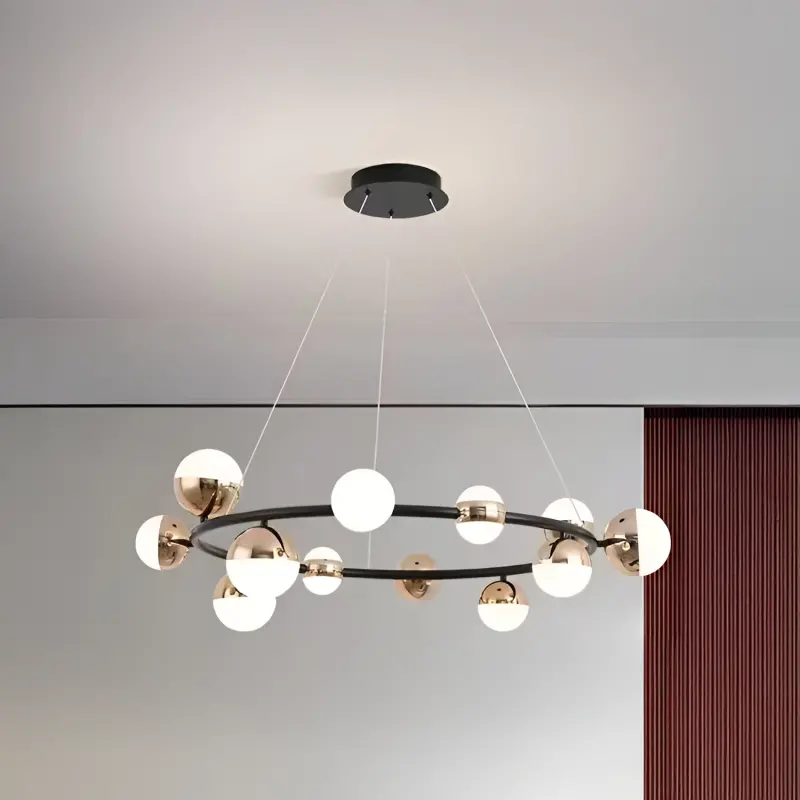 Previzualizare 3: Lustra Suspendata LED Acril Estella cu Telecomanda, 30W, Dimabila, 3000K/4000K/6000K, Auriu, Metal si Acril