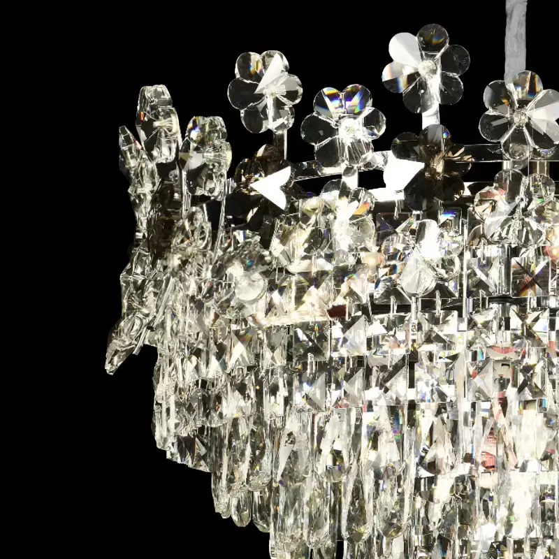 Previzualizare 3: Candelabru Cristal FLORENCE Eleganza, 9x E14, Diametru 50cm, Crom Lucios, Inaltime Reglabila