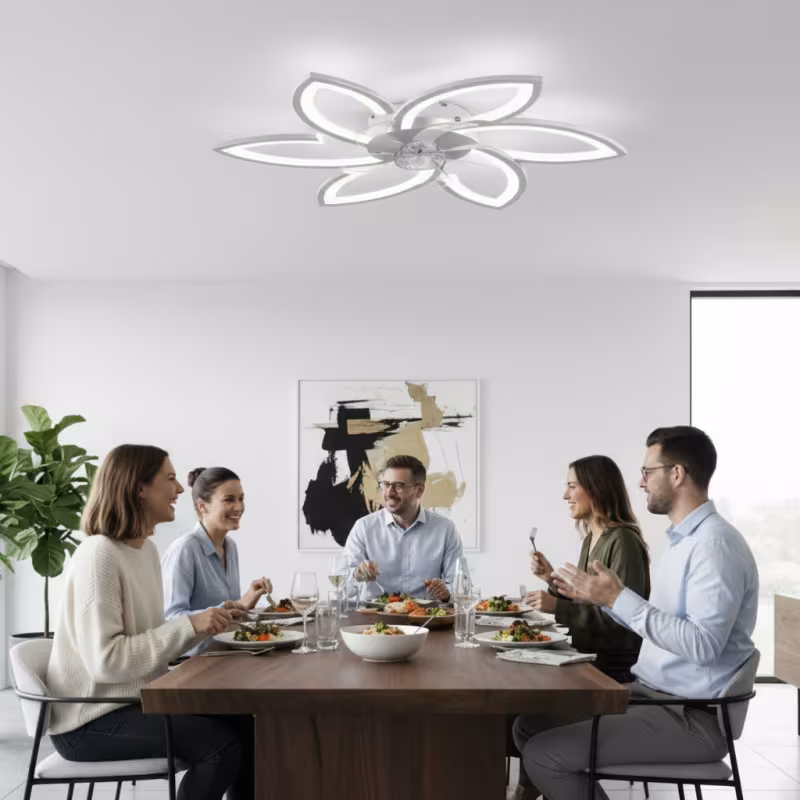 Previzualizare 3: Lustra LED Ventilator ANEMO cu Telecomanda, 36W, D76.5cm, Lumina Rece/Neutra/Calda, Metal si Plastic, Alb
