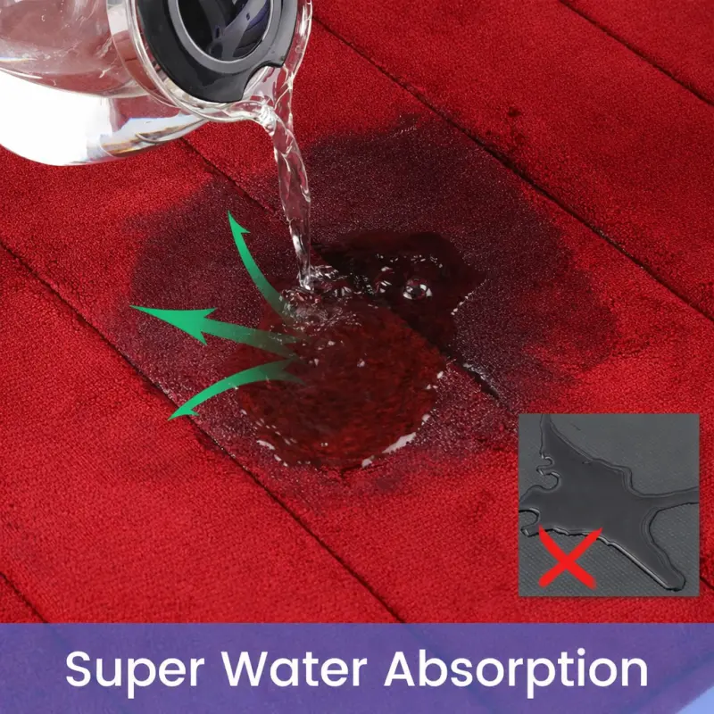 Previzualizare 3: Covorase de Baie, 80x50 cm / 50x40 cm, Rosu, Antiderapant, Absorbant, Set 2 bucati