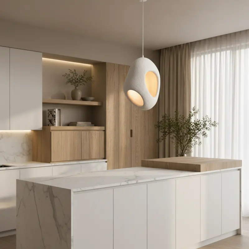 Previzualizare 2: Lustra Moderna FOAMER Nobile, 37 cm, Suspendata, 1 X E27, Alb, Metal si Spuma, Inaltime Reglabila