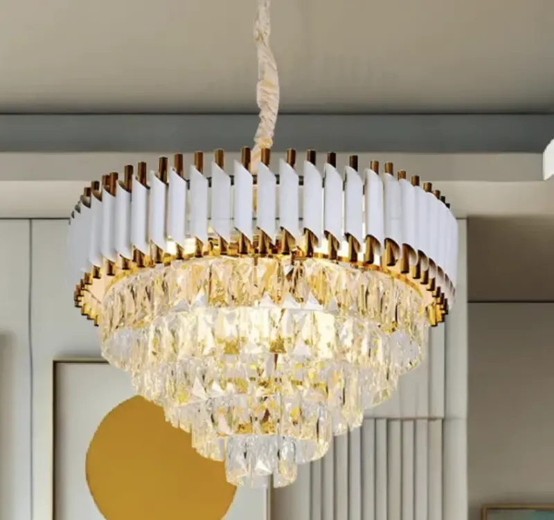 Previzualizare 2: Candelabru Cristal VERSAILLES Supremo 12xE14, Diametru 80cm, Auriu Lucios si Alb, Inaltime Reglabila