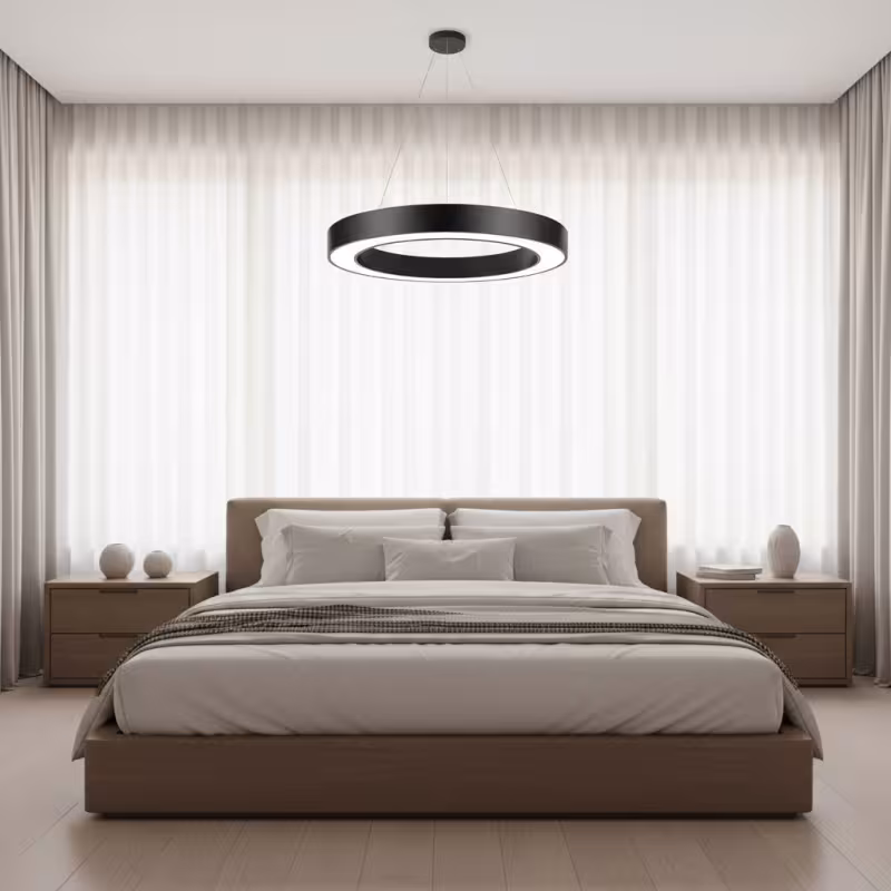 Lustra LED suspendata ANGLE, D52cm, 25W, Inaltime Reglabila, Lumina Rece, Negru, Metal si Acril