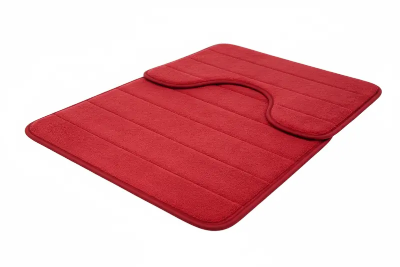 Previzualizare 2: Covorase de Baie, 80x50 cm / 50x40 cm, Rosu, Antiderapant, Absorbant, Set 2 bucati