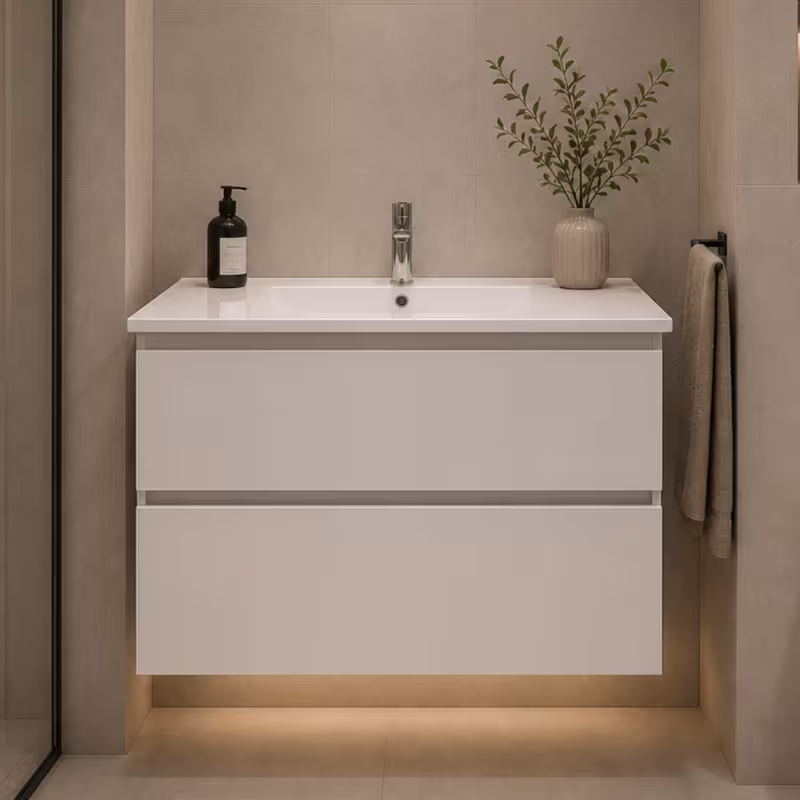 Set Mobilier BELO pentru Baie, Dulap Lavoar, 2 Sertare, Alb