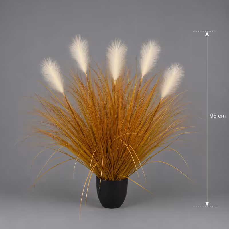 Previzualizare 2: Planta Artificiala Iarba Ornamentala, 95 cm, 5 tulpini, Stuf si Iarba, Portocaliu, Fara Ghiveci