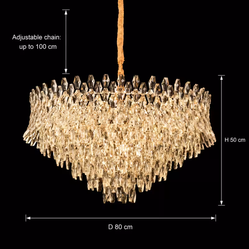 Previzualizare 4: Candelabru Cristal MONARCH Regalis 19xE14, Diametru 80cm, Inaltime 50cm, Auriu Lucios, Inaltime Reglabila, Design Elegant