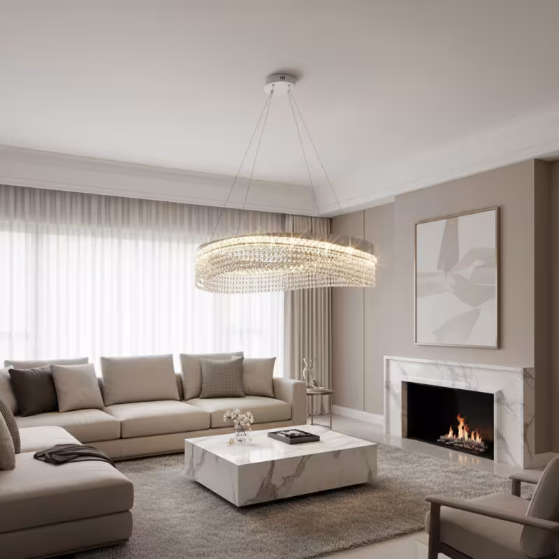 Previzualizare 2: Candelabru Cristal VOLNA Regalis, 170W, D80cm, Lumina Calda/Neutra/Rece, Alb, Metal si Cristal