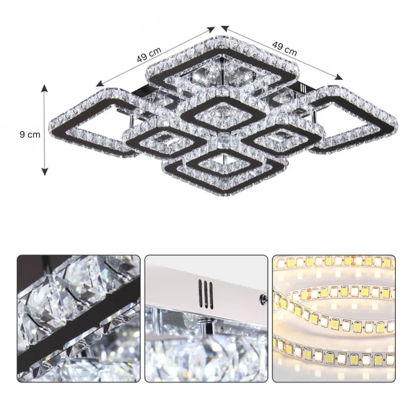 Previzualizare 2: Lustra LED cu telecomanda si cristal QUADRIA SUPREMO RGB 168W, 8 Patrate, lumina Rece/Calda/Neutra, Dimabila, Crom Lucios