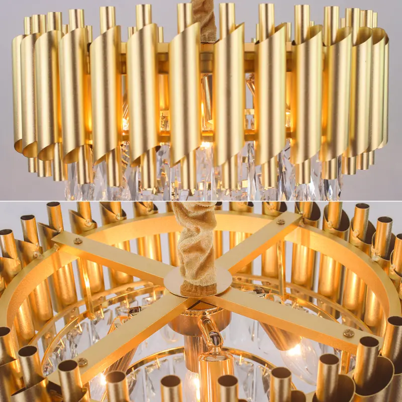 Previzualizare 4: Candelabru Cristal VERSAILLES Petito 3xE14, Diametru 30cm, Auriu, Inaltime Reglabila, Metal si Cristal