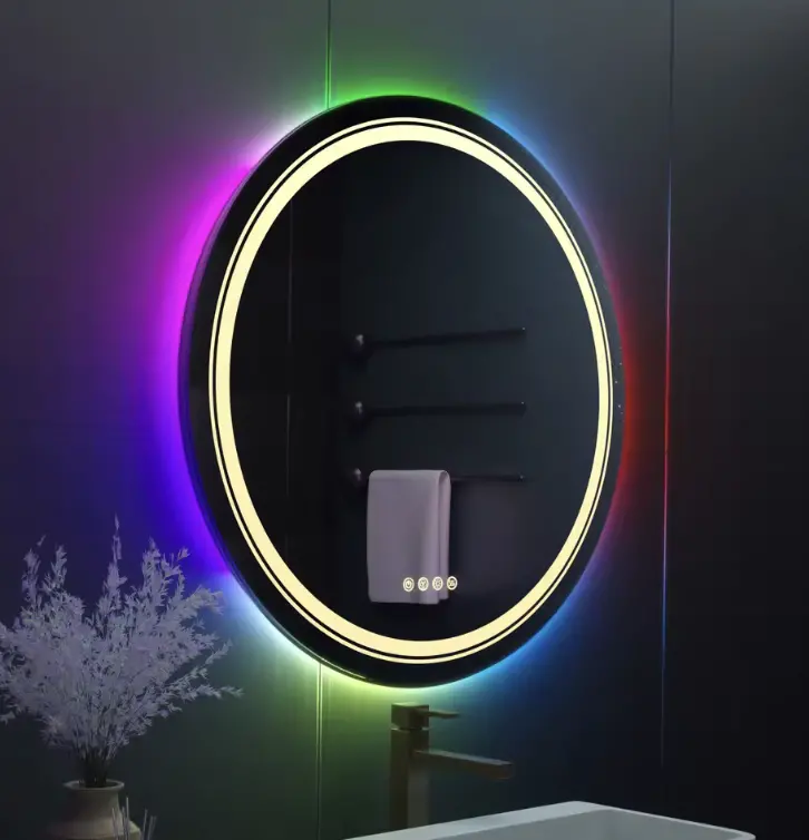 Oglinda LED Rotunda, 60cm, Celeste MotionGlow Marcello, Lumina RGB, Boxa Bluetooth, Sistem Dezaburire, Ceas & Termometru, Dimabila 60X60BTRGB