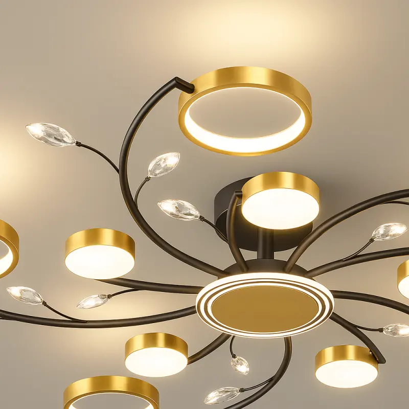 Previzualizare 2: Lustra LED cu Telecomnda KARINA, 68W, 10 Elemente, Lumina Calda/Rece/Neutra, Dimabila, Auriu