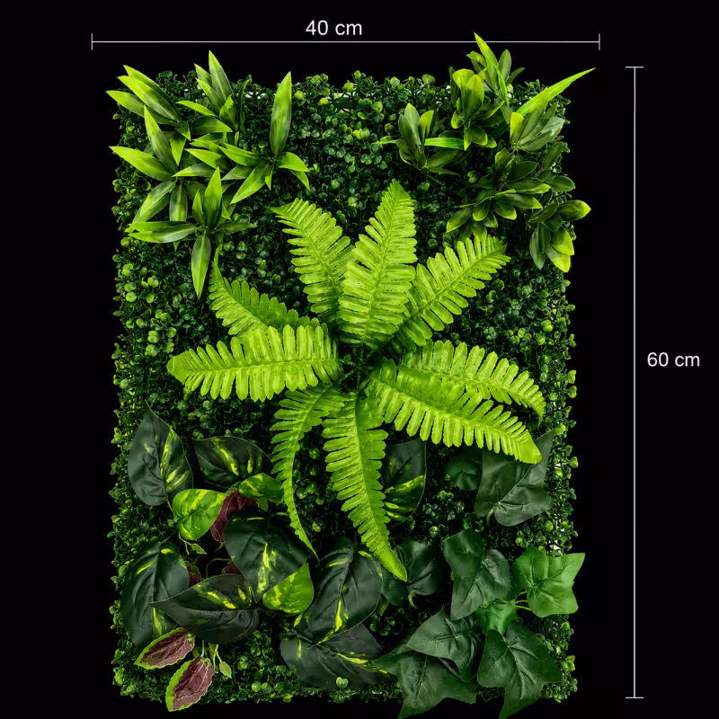 Previzualizare 3: Planta Artificiala Panou de Gard Viu Mix Frunze de Piersic si Frunze Mixte, 40 x 60 cm, Verde