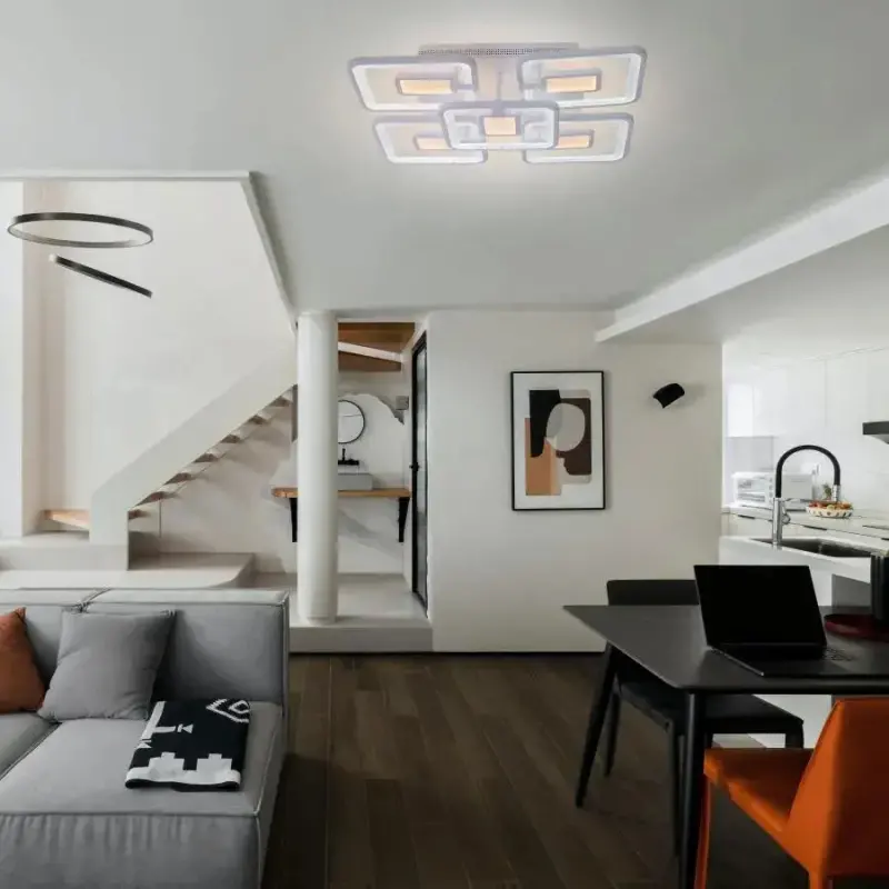 Previzualizare 3: Lustra LED cu telecomanda FELIX 119W, 5 Patrate, lumina Rece/Calda/Neutra, Dimabila, Alb