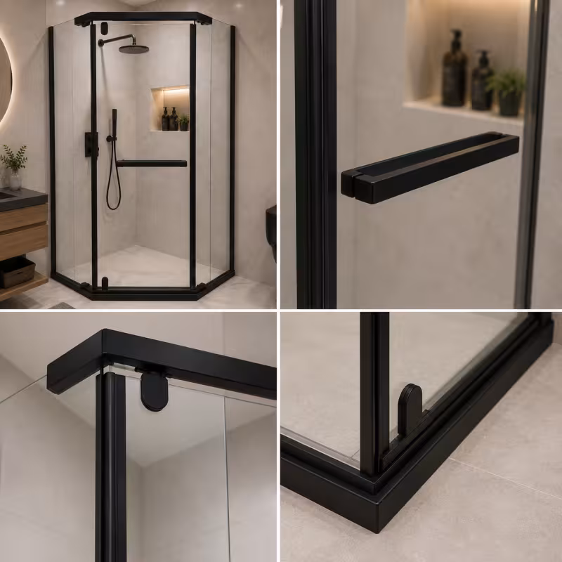 Previzualizare 2: Paravan dus Walk-In 90x90x190 cm, sticla securizata 6 mm, profil metalic rezistent, Transparent si Negru