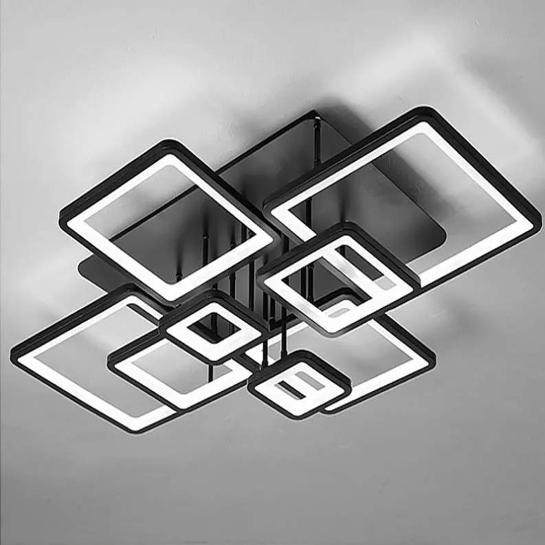 Previzualizare 4: Lustra LED cu telecomanda ELLA 186W, 8 Patrate, lumina Rece/Calda/Neutra, Dimabila, Negru