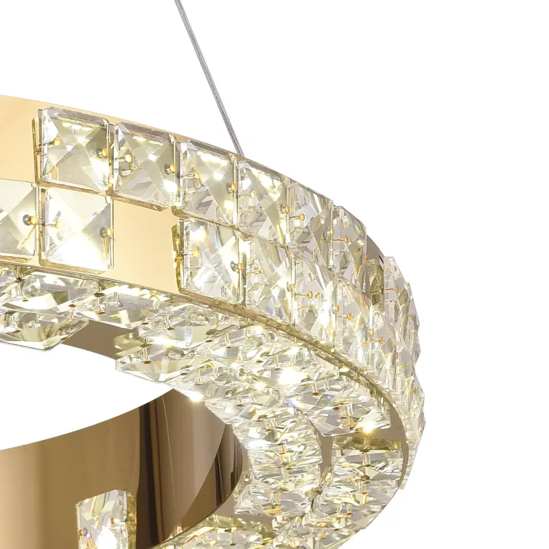 Previzualizare 4: Lustra LED cu Telecomanda, LLC135/2GD, Cristal si Metal, 55W, 2 Cerc, Dimabila, Inaltime Reglabila, Lumina Rece/Calda/Neutra 3000K/4000K/6000K, Iluminat Luxos