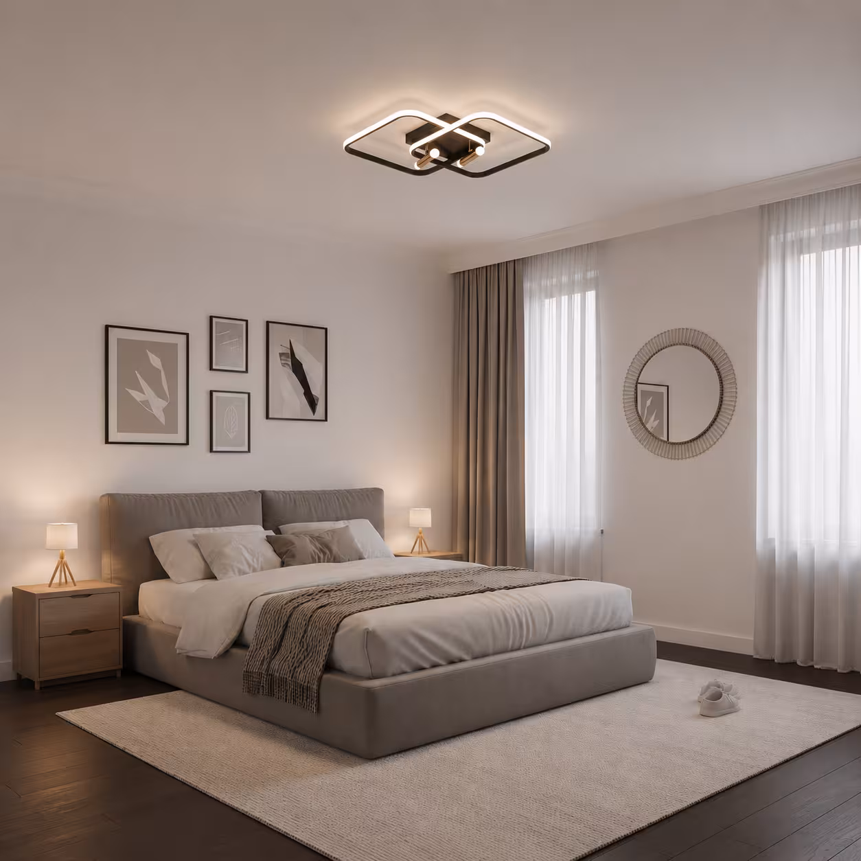 Lustra LED cu telecomanda SOLA, 2 surse, 3000K/4000K/6000K, 108W, Metal si Silicon, Negru