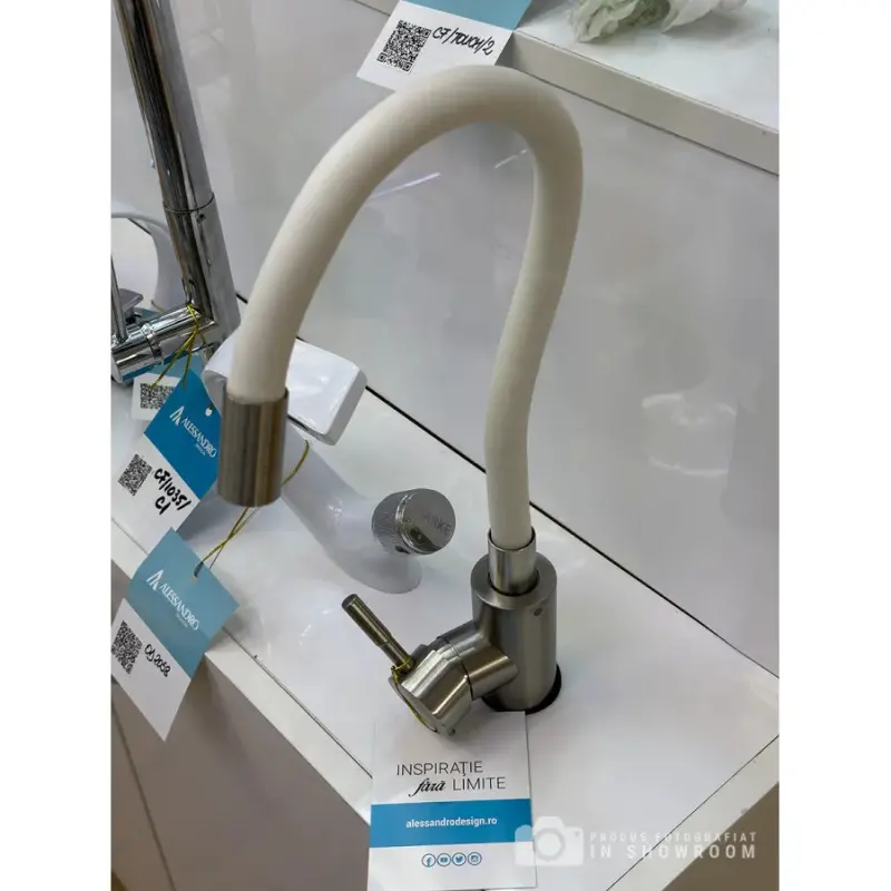 Previzualizare 2: Baterie cu Pipa Flexibila, Inox SUS304, Satinat si Alb, CF025WH