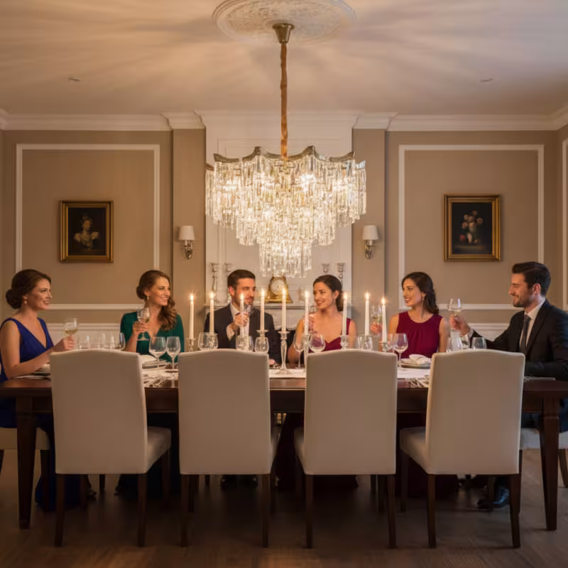 Previzualizare 4: Candelabru Cristal VETRA Eleganza 9xE14, D50 cm, Auriu, Inaltime Reglabila, Metal si Cristal