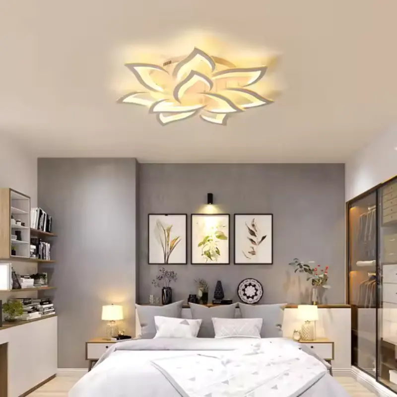 Previzualizare 4: Lustra LED cu telecomanda LOTUS 91W, 9 Petale, lumina Rece/Calda/Neutra, Dimabila, Alb