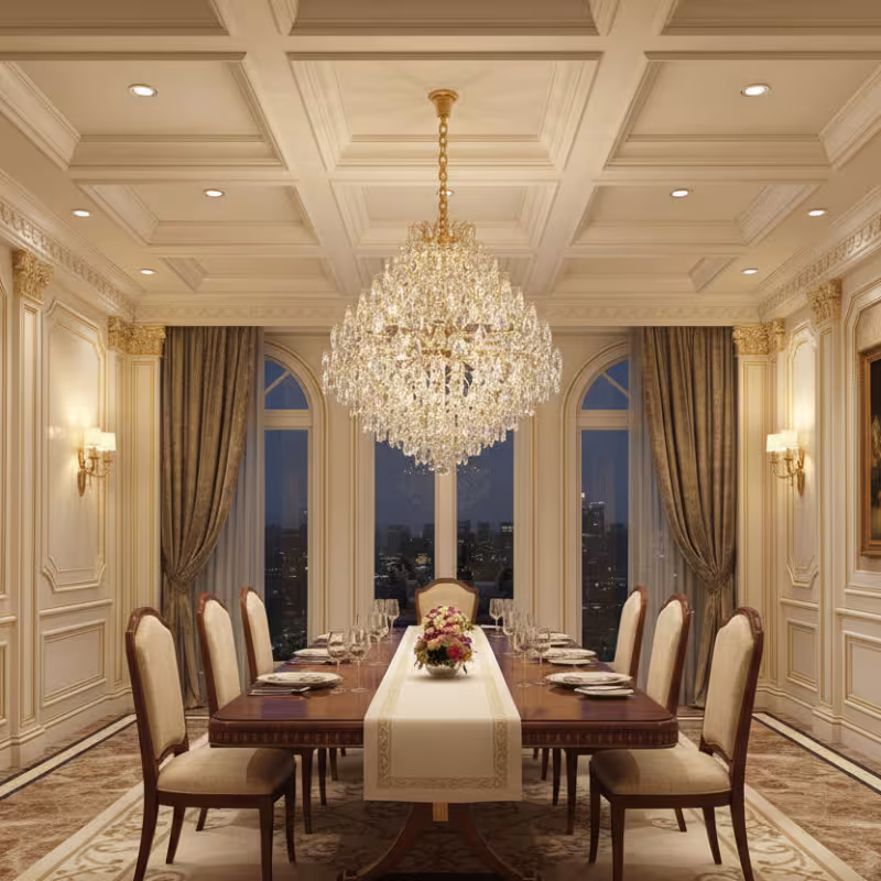 Previzualizare 3: Candelabru Cristal KONIG Supremo, 24xE14, D100 cm, Auriu, Inaltime Reglabila, Metal si Cristal