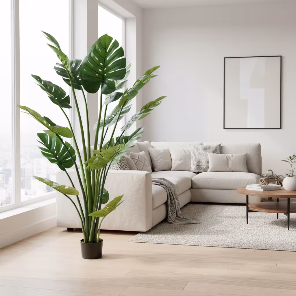Planta Artificiala Tip Monstera Deliciosa, Cu Frunze Bogate, 180 cm, Verde