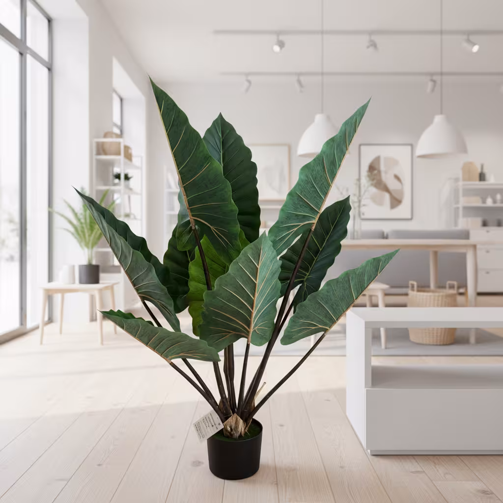 Planta Artificiala Tip Alocasia Cu Frunze Late, 120 cm, Verde