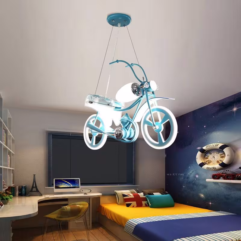 Lustra LED pentru copii MOTO, Tip motocicleta, 40W, Lumina Rece/Calda/Neutra, Albastru Alb