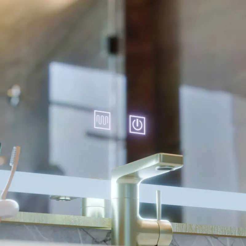 Previzualizare 2: Oglinda LED RAYNA Touch, 80x60 cm, functie Dezaburire, Rama Auriu Brushed